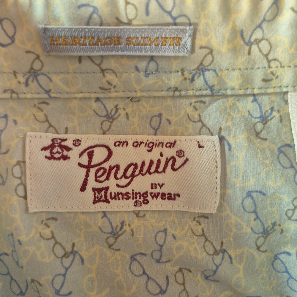 Original Penguin Shirt Mens Large Slim Fit Long Sleeve Eyeglasses Print - Picture 4 of 5
